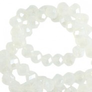 Faceted glass beads 6x4mm disc Milky crystal-pearl shine coating